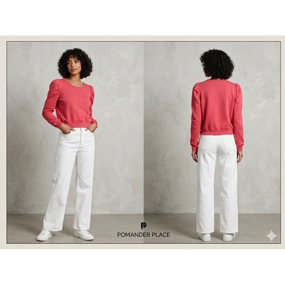 Pomander Place Puff Sleeve Sweatshirt S Crew Neck Casual Girlie Feminine Coastal